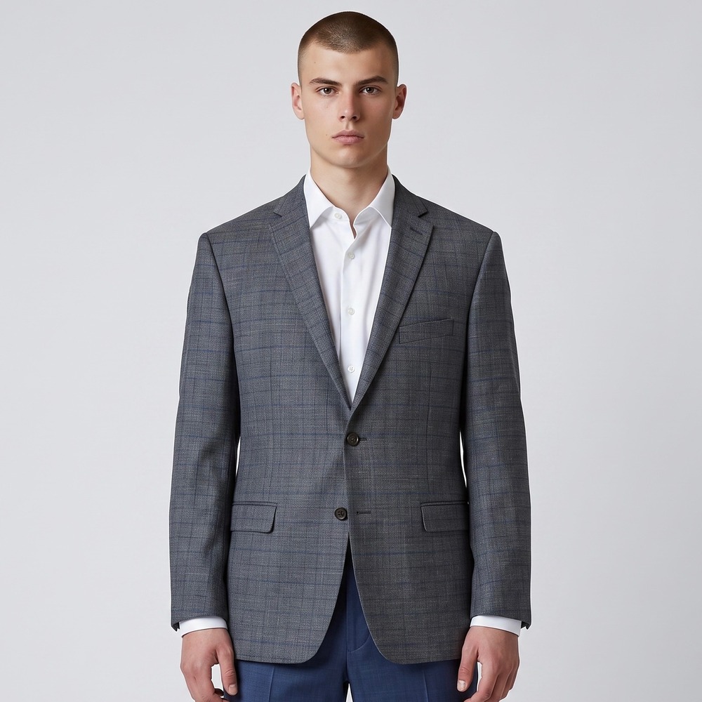 Lauren Ralph Lauren Blazer Mens 48R Wool Silk Linen Gray Glen Plaid Sport Coat